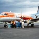 The GUYS in Maintenance with the HS-748 Demonstrator on the ramp at ALW (Walla Walla, Washington) Circa 1981
